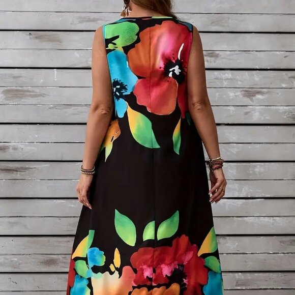 Women's Plus Size Floral Print Long Maxi Summer Holiday Beach Tank Dress 18W - Picture 6 of 6